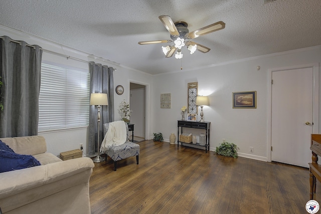 3916 Sabine Ave, Texarkana, TX 75503 - sitting room with wood finished floors, ceiling fan, a textured ceiling, crown molding, and baseboards