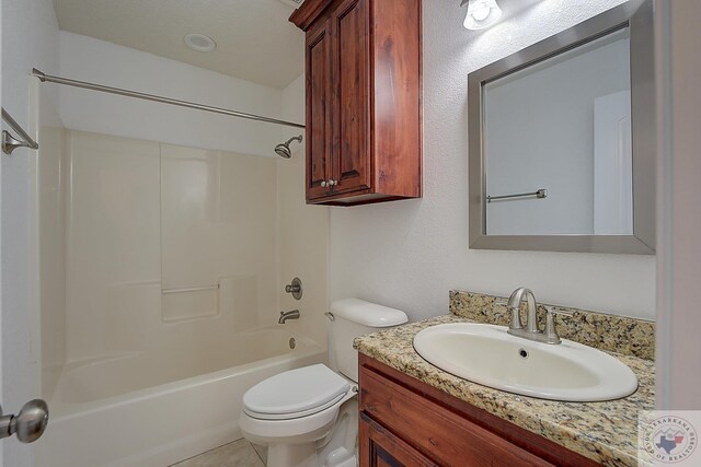 full bathroom with vanity, toilet, shower / bathtub combination, and tile patterned floors