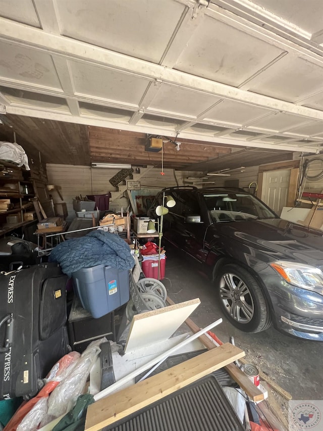 garage with a garage door opener