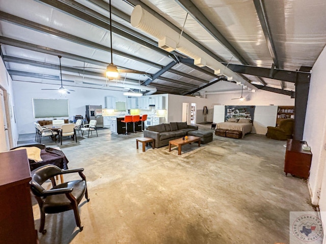 basement with ceiling fan