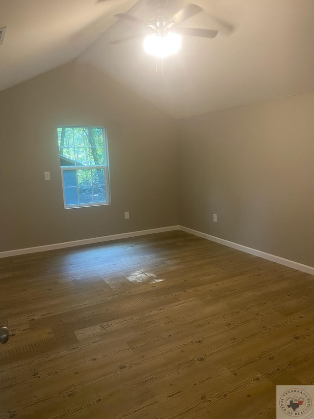 additional living space featuring vaulted ceiling, ceiling fan, and wood-type flooring