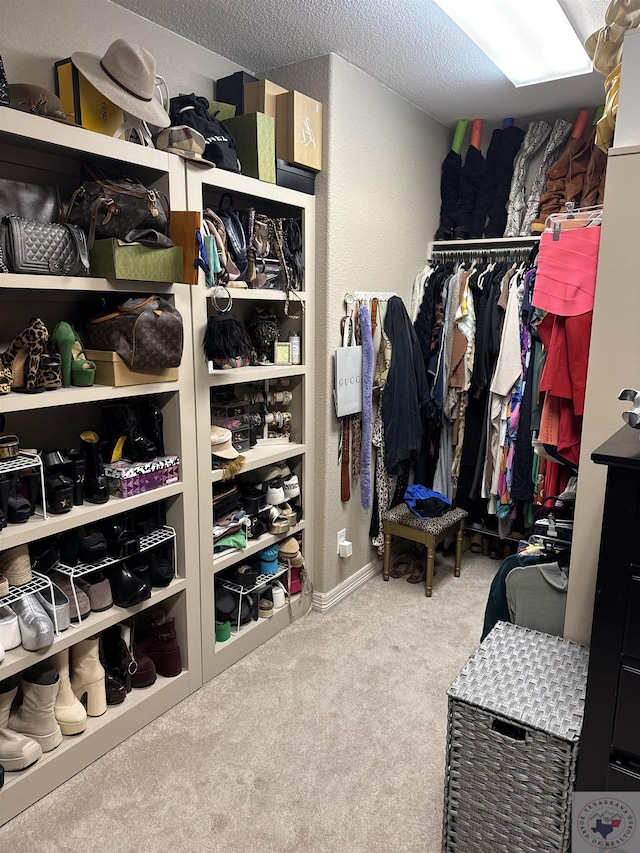 walk in closet with carpet flooring