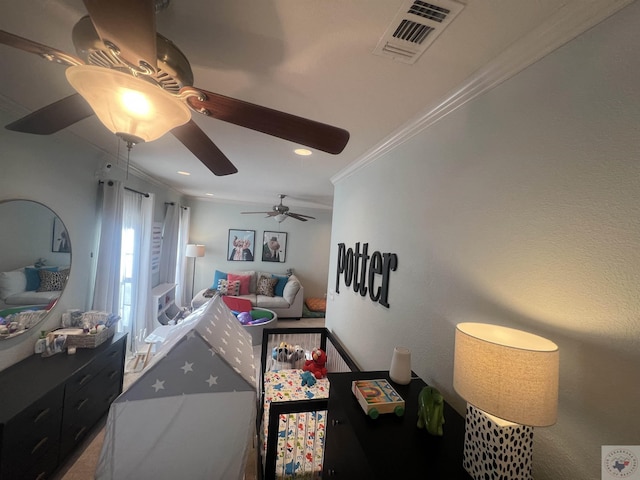 interior space with ornamental molding and visible vents