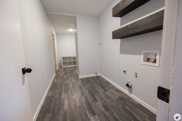laundry room featuring dark wood-type flooring, visible vents, hookup for a washing machine, and electric dryer hookup