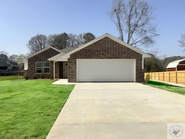 110 Village Pl, Wake Village, TX 75501 - single story home with a front yard, brick siding, driveway, and fence
