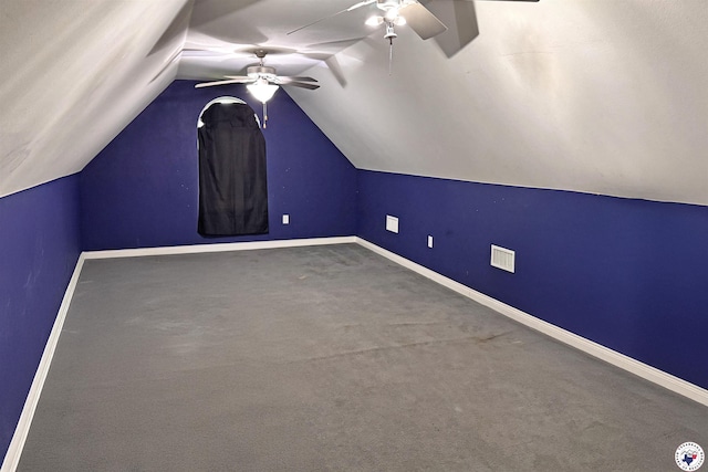 7 Coppercreek Cir, Texarkana, TX 75503 - bonus room featuring ceiling fan, lofted ceiling, baseboards, and carpet floors