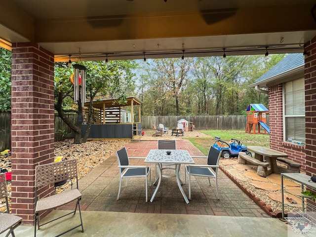 view of patio / terrace featuring a playground