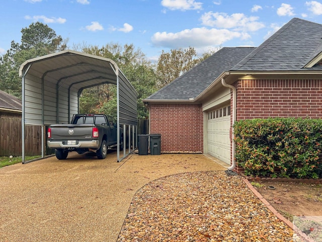 view of parking with a garage and a carport