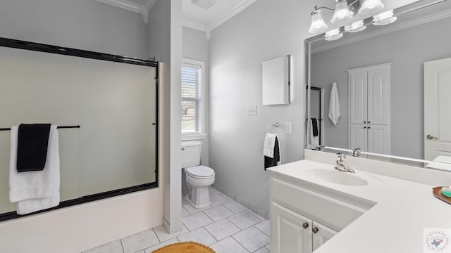 7207 N Richland Dr, Texarkana, TX 75503 - full bath with tile patterned floors, toilet, ornamental molding, combined bath / shower with glass door, and vanity