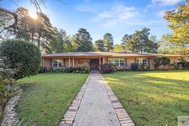 ranch-style house featuring a front lawn