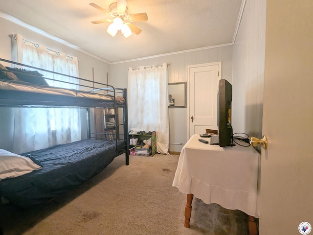 3319 Rhozine Ln, Texarkana, TX 75503 - carpeted bedroom featuring crown molding and ceiling fan