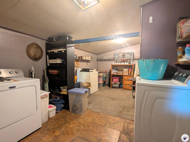 3319 Rhozine Ln, Texarkana, TX 75503 - laundry room featuring washer and dryer, stone finish floors, and carpet floors
