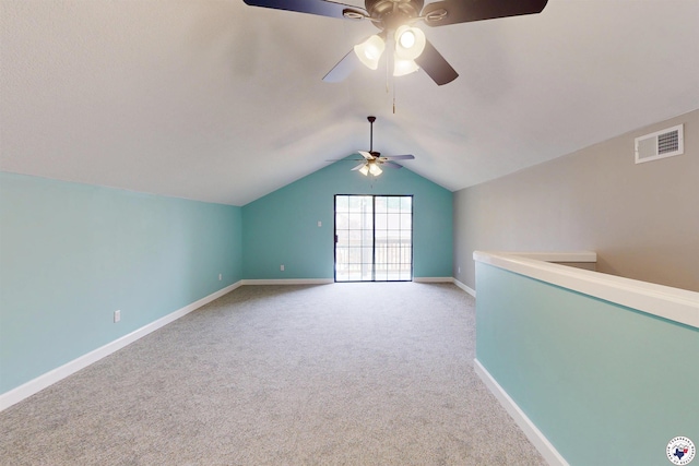 403 Edgewood Ln, Wake Village, TX 75501 - carpeted empty room with a ceiling fan, vaulted ceiling, and baseboards