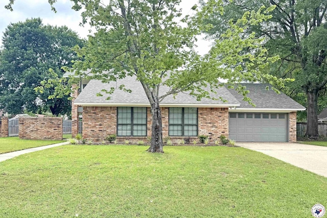 403 Edgewood Ln, Wake Village, TX 75501 - view of front of home with brick siding, concrete driveway, an attached garage, a shingled roof, and a chimney