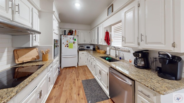 kitchen featuring sink, white cabinetry, decorative backsplash, and stainless steel appliances