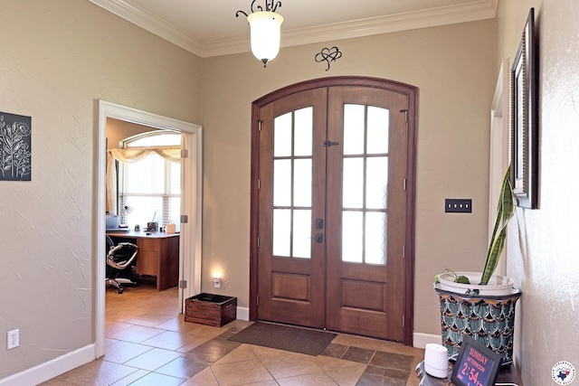 220 Quail Trl, Texarkana, TX 75501 - foyer featuring arched walkways, baseboards, french doors, and ornamental molding