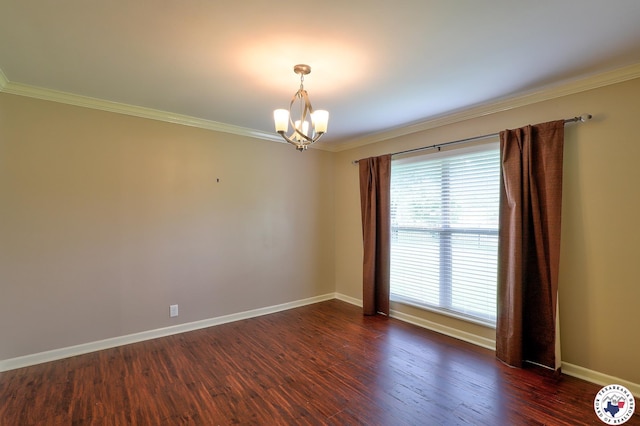 4101 Columbia Ave, Texarkana, TX 75503 - empty room featuring ornamental molding, a chandelier, baseboards, and dark wood-type flooring