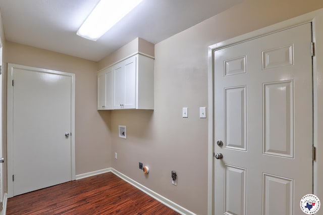 4101 Columbia Ave, Texarkana, TX 75503 - clothes washing area featuring washer hookup, dark wood finished floors, cabinet space, and baseboards