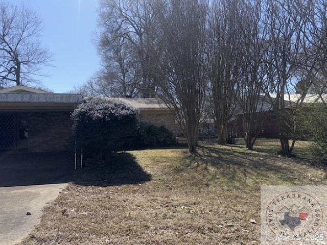 view of yard with a carport and driveway