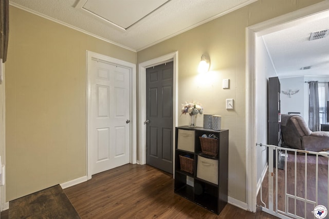 1324 Linden Ave, Texarkana, AR 71854 - corridor featuring dark wood-style flooring and ornamental molding