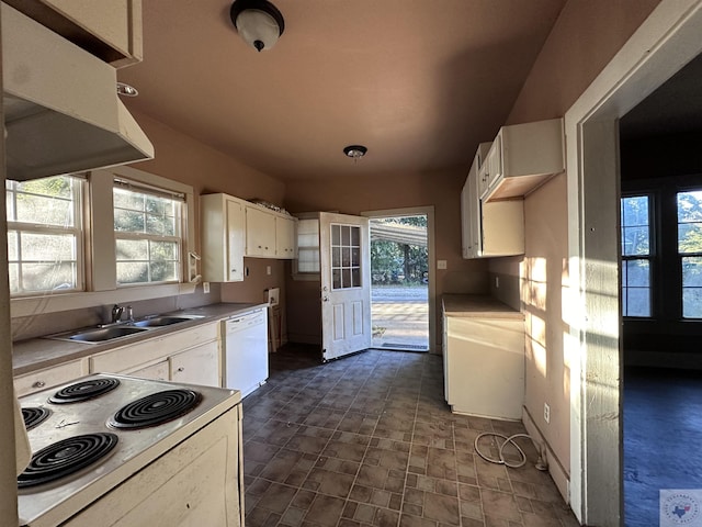 kitchen with sink, white cabinetry, stove, and dishwasher