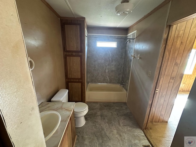 full bathroom with tub / shower combination, toilet, and vanity