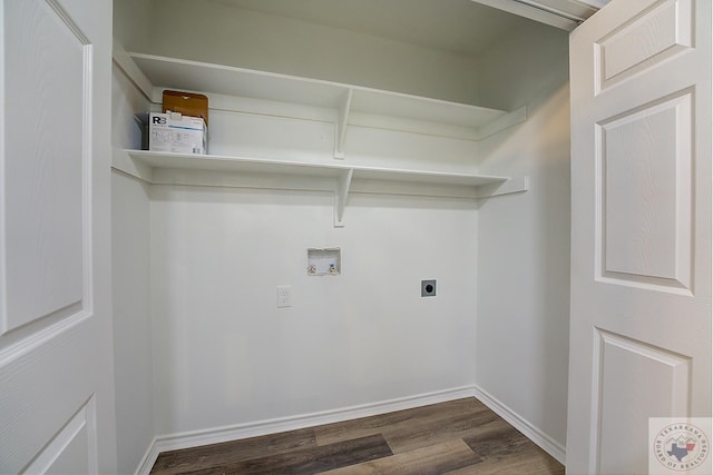 laundry room featuring wood-type flooring, electric dryer hookup, and hookup for a washing machine