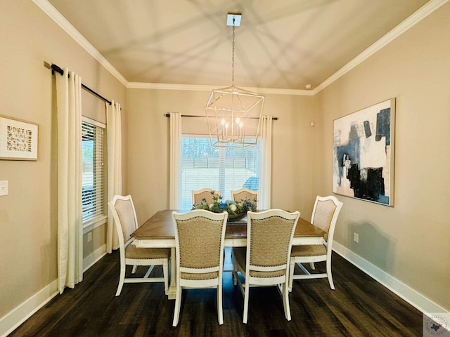 dining space featuring dark wood-style floors, a wealth of natural light, and ornamental molding