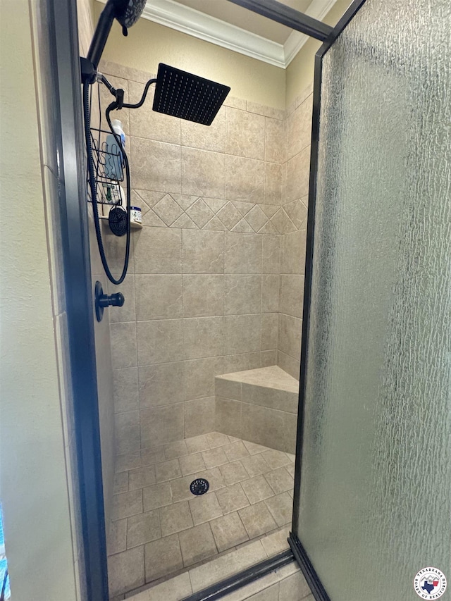 22 Heritage Blvd, Texarkana, TX 75501 - full bath featuring crown molding, a stall shower, and tile patterned floors