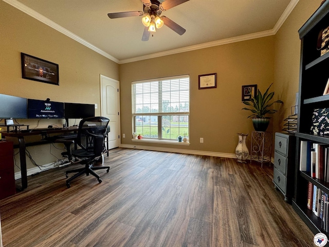 22 Heritage Blvd, Texarkana, TX 75501 - home office featuring wood finished floors, crown molding, and a ceiling fan