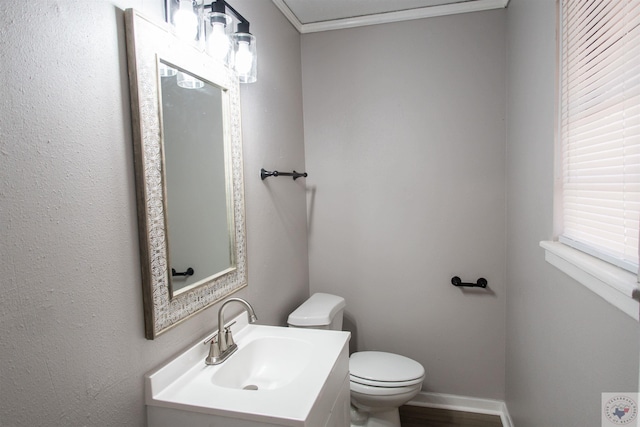 bathroom featuring sink, toilet, and ornamental molding