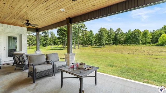 155 Lillian Ln, Texarkana, TX 75501 - view of patio / terrace with ceiling fan, view of scattered trees, and an outdoor hangout area