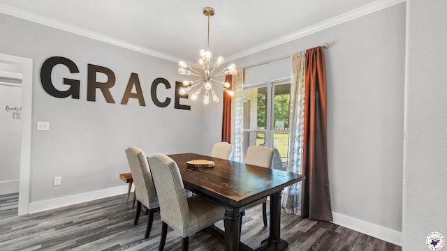 155 Lillian Ln, Texarkana, TX 75501 - dining area featuring ornamental molding, a chandelier, and dark wood-style floors