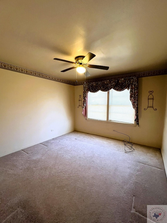 spare room with ceiling fan and carpet