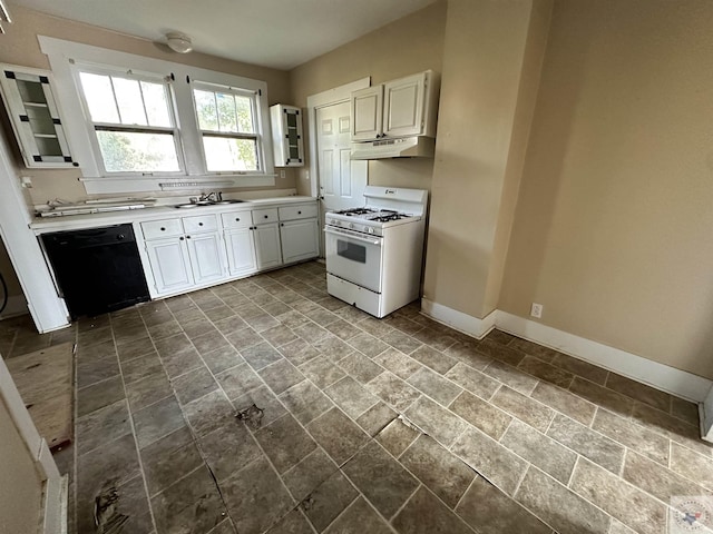 kitchen with white cabinetry, gas range gas stove, black dishwasher, and sink