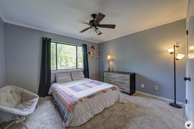 3009 Crestridge Dr, Texarkana, TX 75503 - bedroom with ceiling fan, carpet flooring, baseboards, and ornamental molding