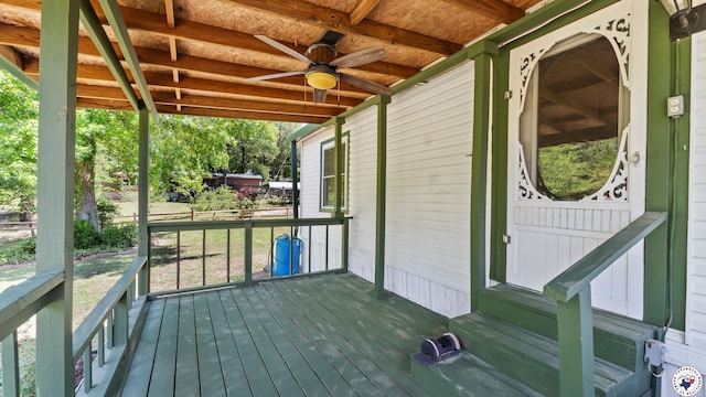 955 County Road 1124, Linden, TX 75563 - wooden terrace with ceiling fan and entry steps