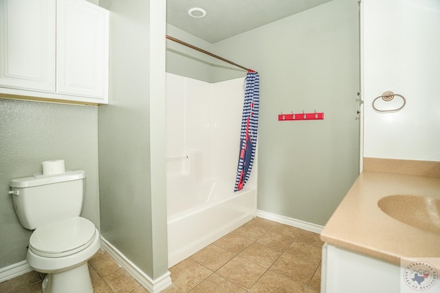 full bathroom featuring vanity, toilet, tub / shower combination, and tile patterned flooring