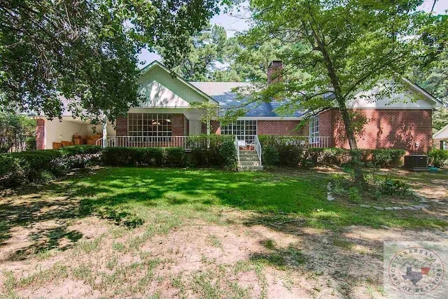 exterior space featuring covered porch and central air condition unit