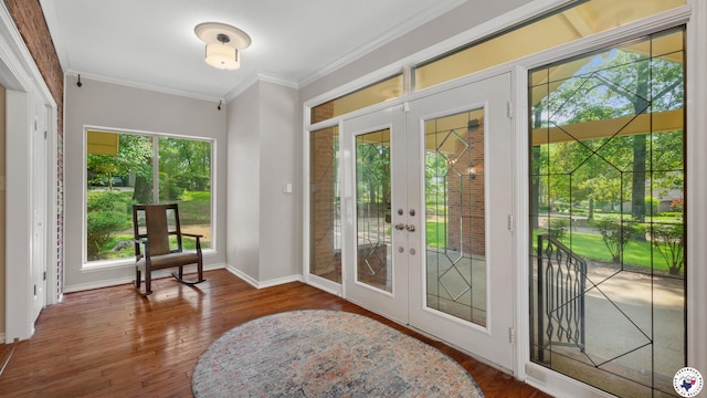 2 Spring Valley Ln, Texarkana, AR 71854 - doorway with french doors, crown molding, wood finished floors, and baseboards
