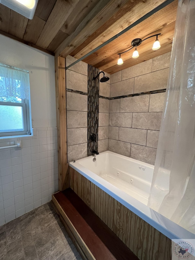 30 Broadmoor Dr, Texarkana, AR 71854 - full bath with tile walls, a combined bath / shower with jetted tub, wood ceiling, and a wainscoted wall