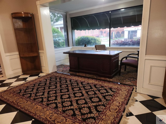 office area with crown molding