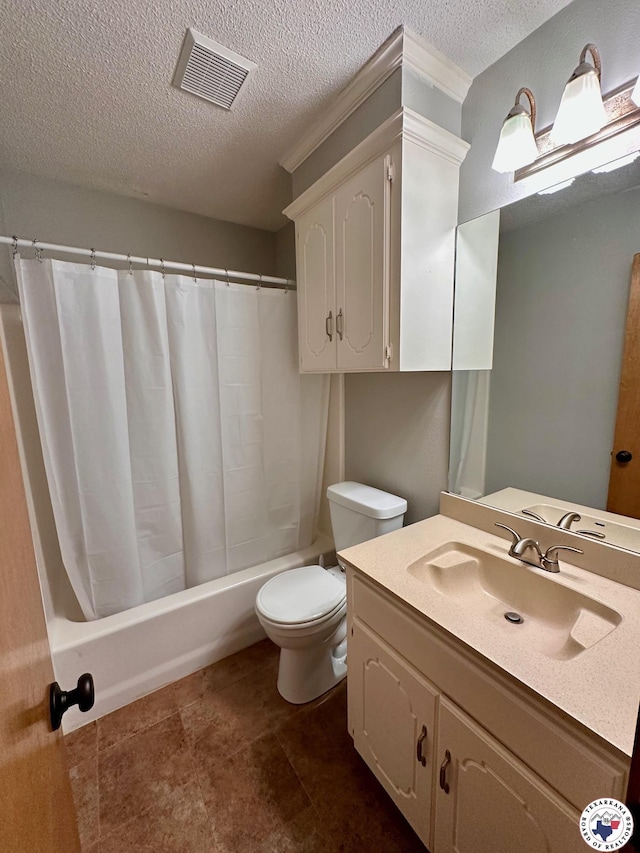 3119CLEARCREE Clear Crk, Texarkana, TX 75503 - full bath featuring shower / bathtub combination with curtain, vanity, a textured ceiling, and toilet