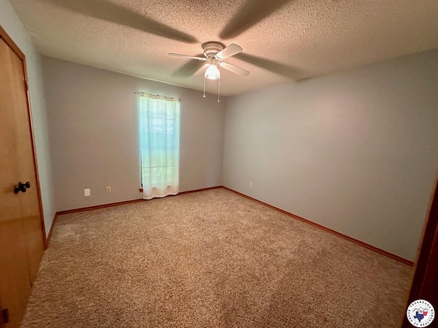 3119CLEARCREE Clear Crk, Texarkana, TX 75503 - spare room with ceiling fan, light carpet, a textured ceiling, and baseboards