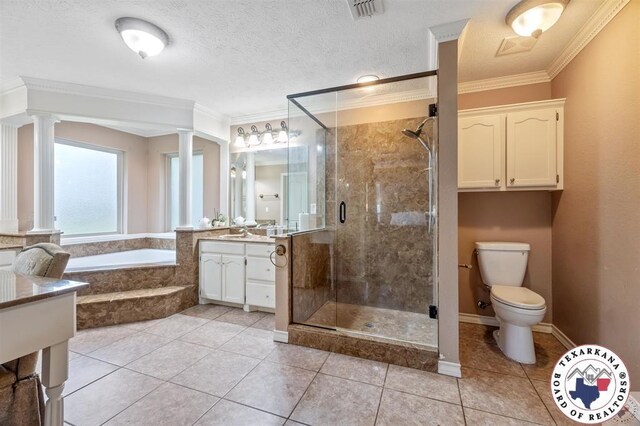 6404 N Park Rd, Texarkana, TX 75503 - full bath with ornamental molding, a shower stall, and ornate columns