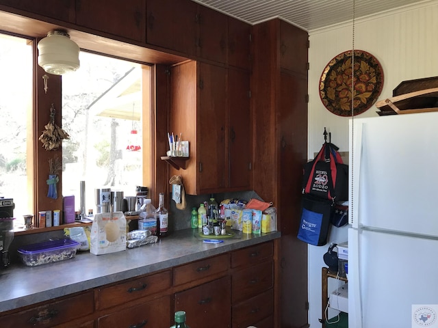 kitchen with white fridge