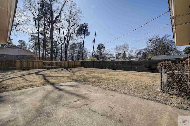 view of yard featuring a fenced backyard and a patio