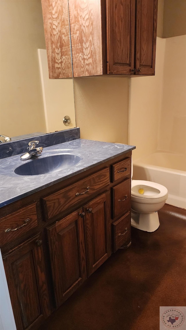 full bathroom with vanity, toilet, and tub / shower combination