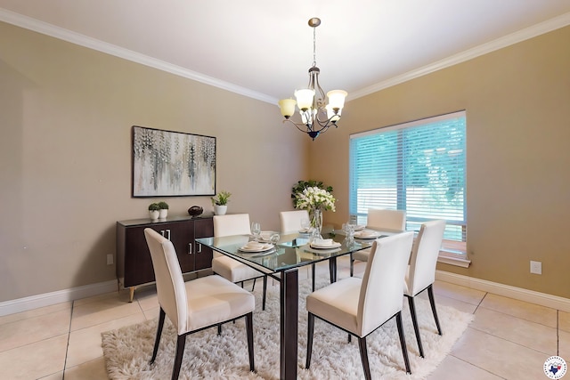 5005 Hidden Acres Dr, Texarkana, TX 75503 - dining space featuring crown molding, a chandelier, and light tile patterned floors