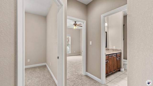 5005 Hidden Acres Dr, Texarkana, TX 75503 - hall featuring light carpet and baseboards